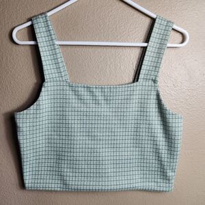 American Eagle Womens |L| Light Green Mini Plaid Wide Strap Crop Top